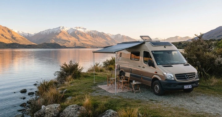 campervan-awning-lake-sunset