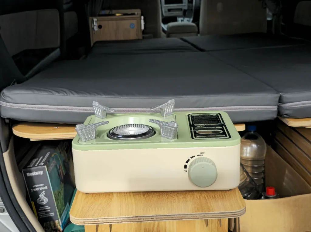 Qube Gas Stove in Campervan on kitchen Table2.webp